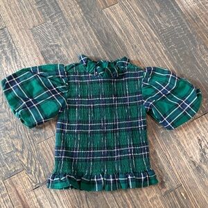 Janie and Jack Christmas Green Plaid Ruffle Blouse